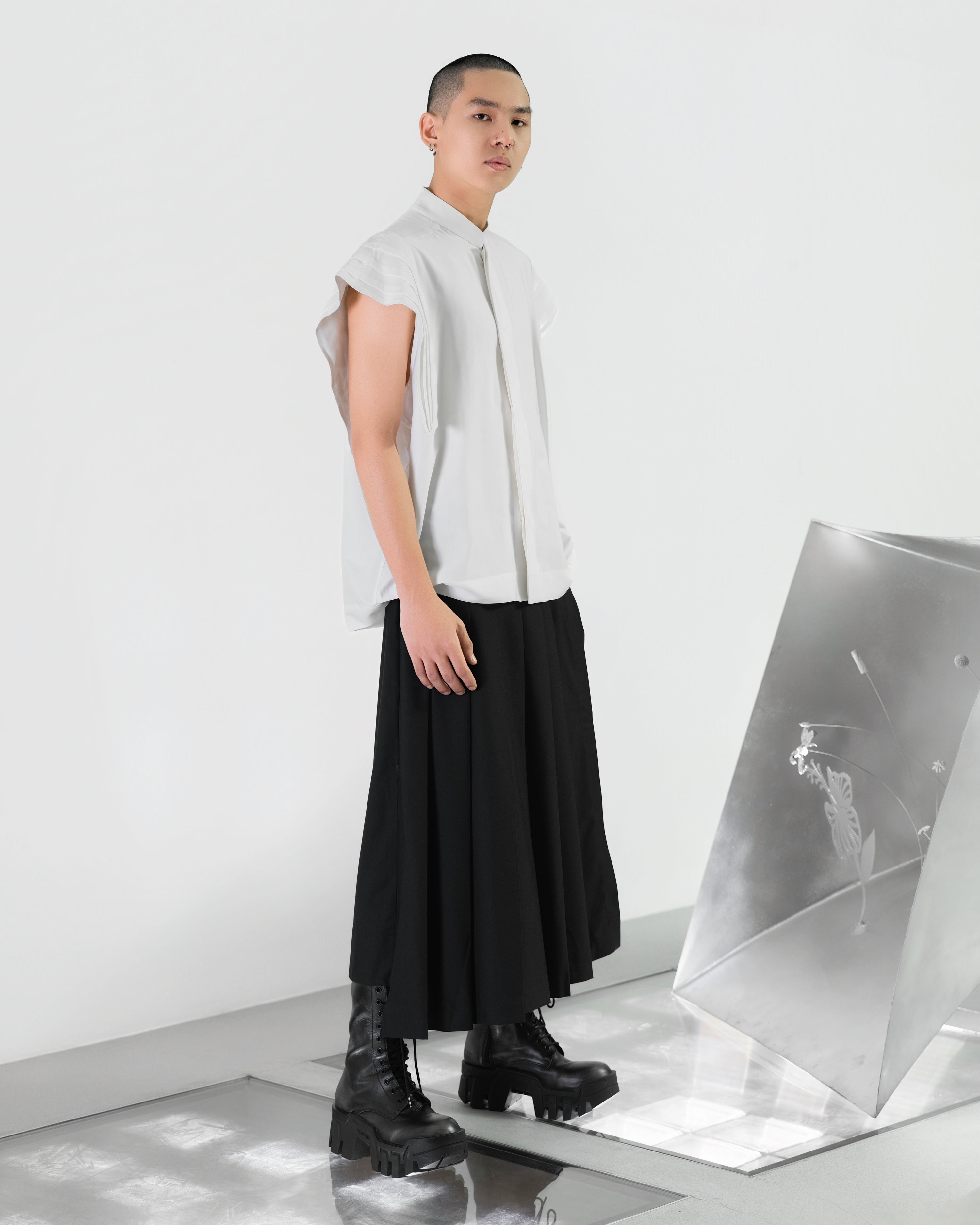 A-JANE YANNA Oversized Pleated Sleeve Shirt