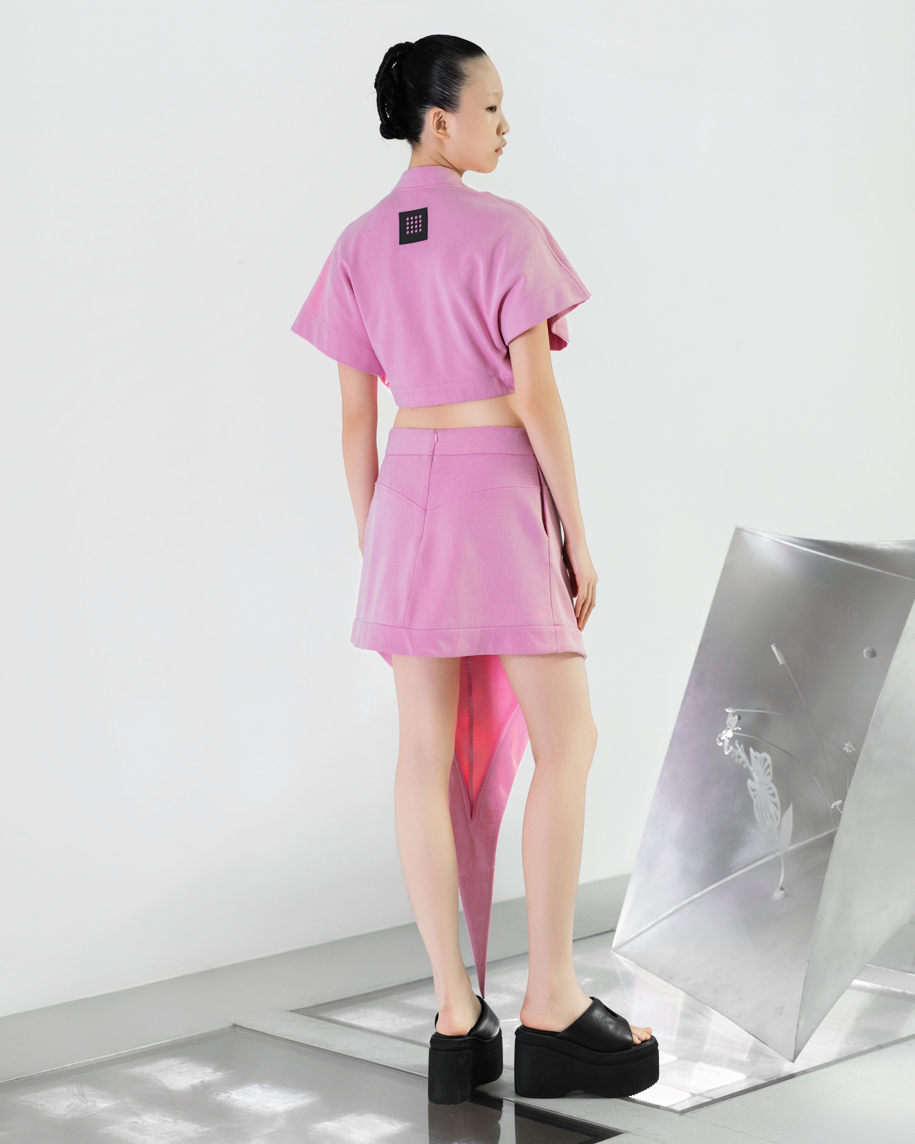 NOIZ N8TP2 Batwing-Sleeve Ruched Cropped Top