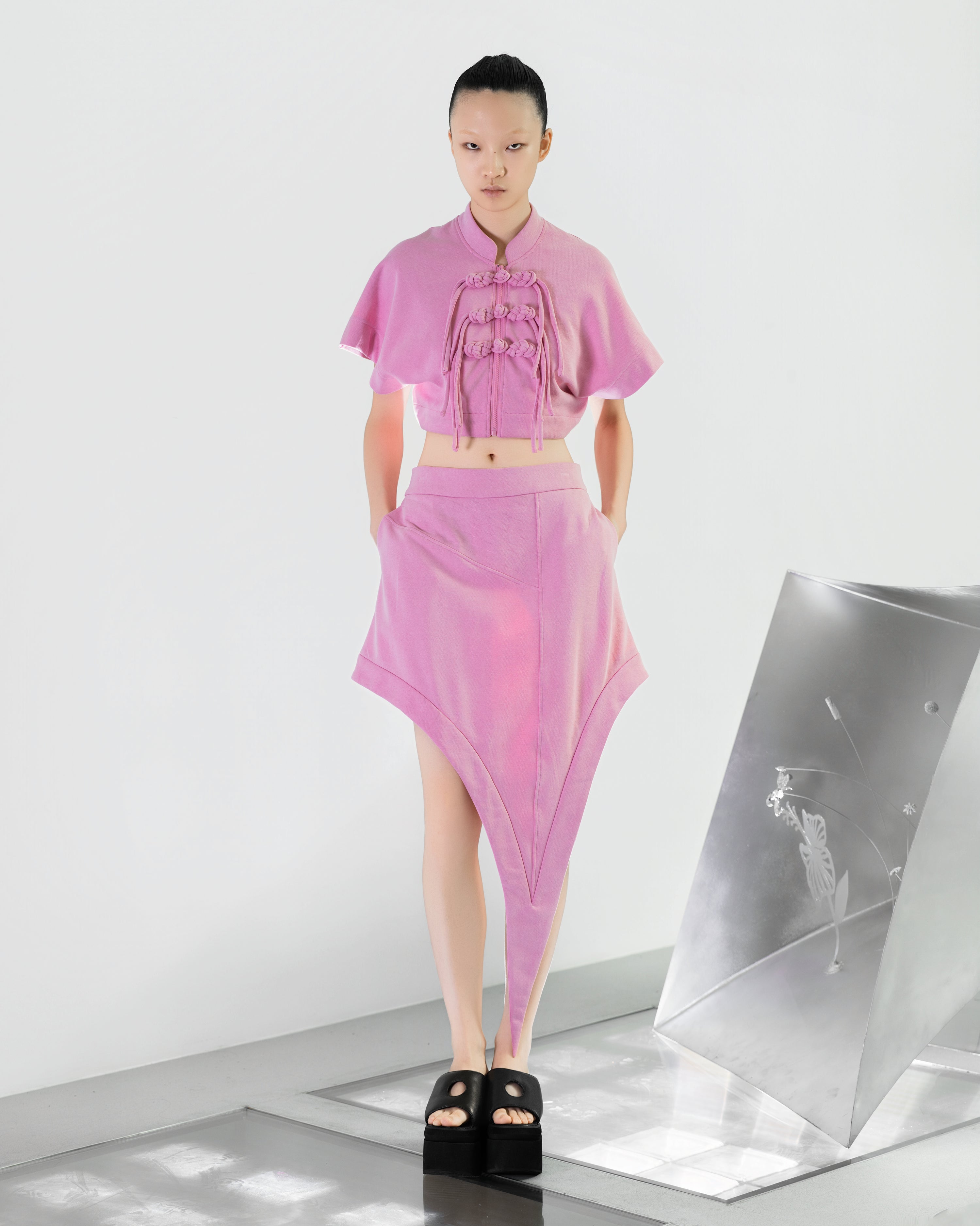 NOIZ N8TP2 Batwing-Sleeve Ruched Cropped Top