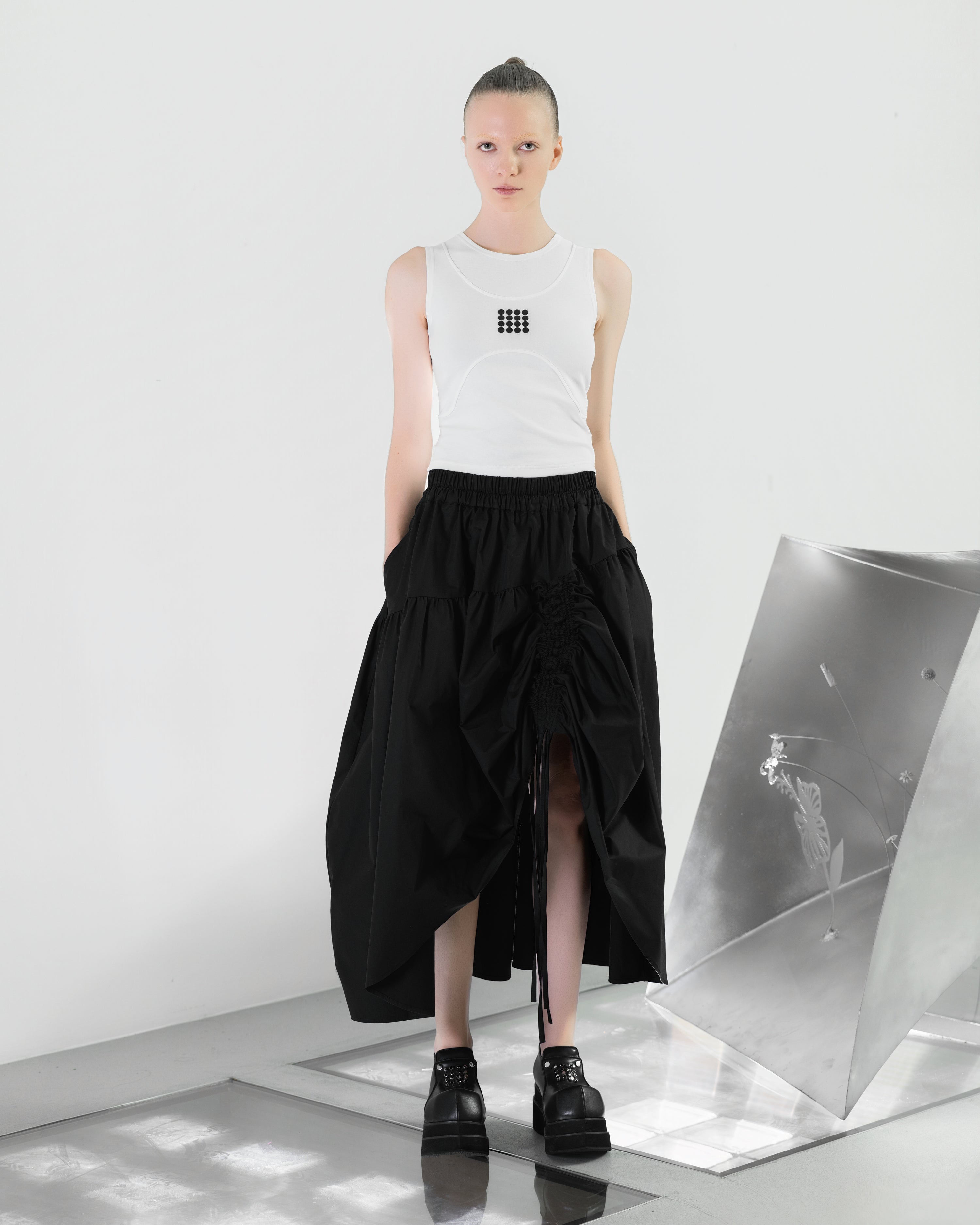 NOIZ N8SK4 Layered Drawstring O-Shape Skirt