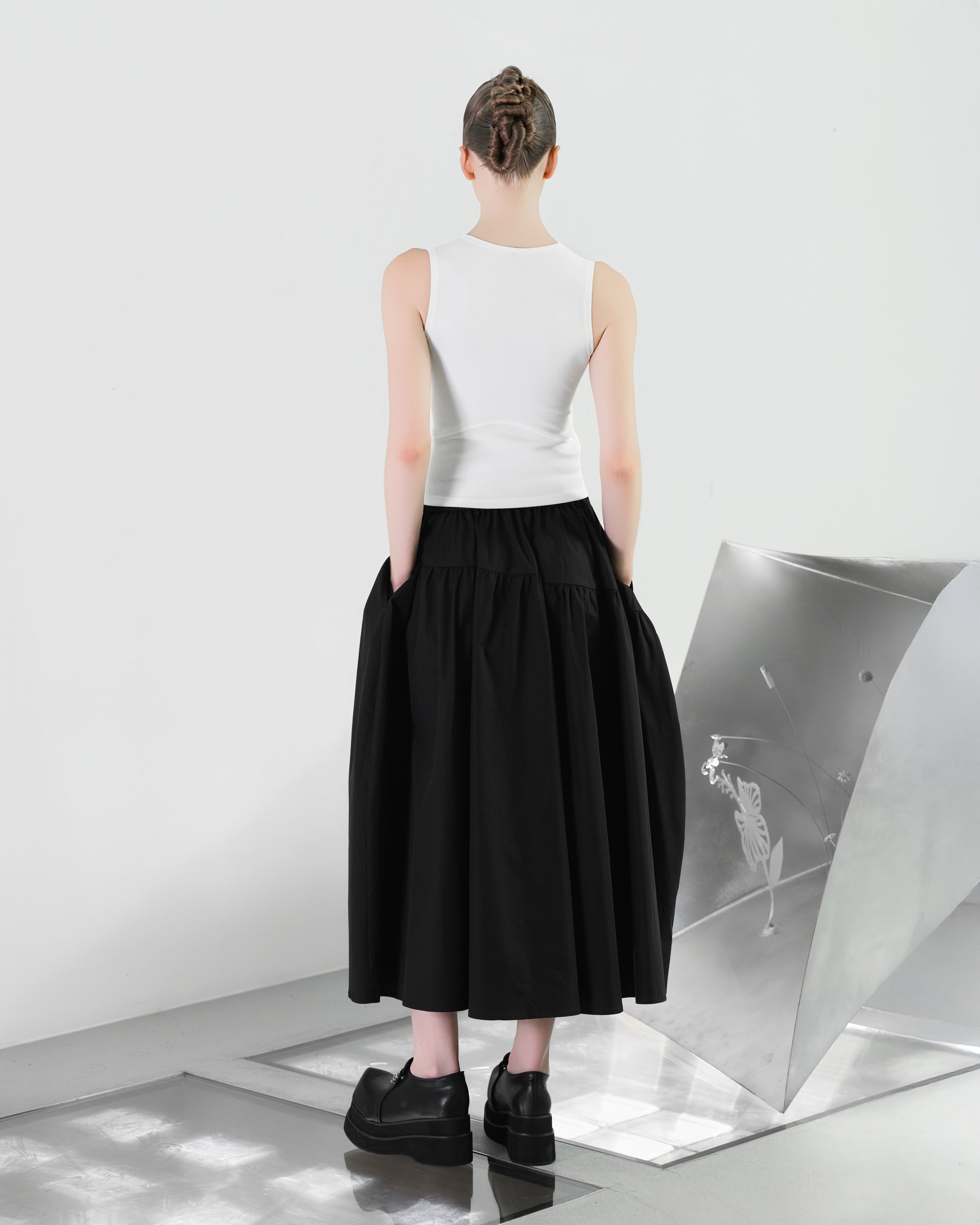 NOIZ N8SK4 Layered Drawstring O-Shape Skirt