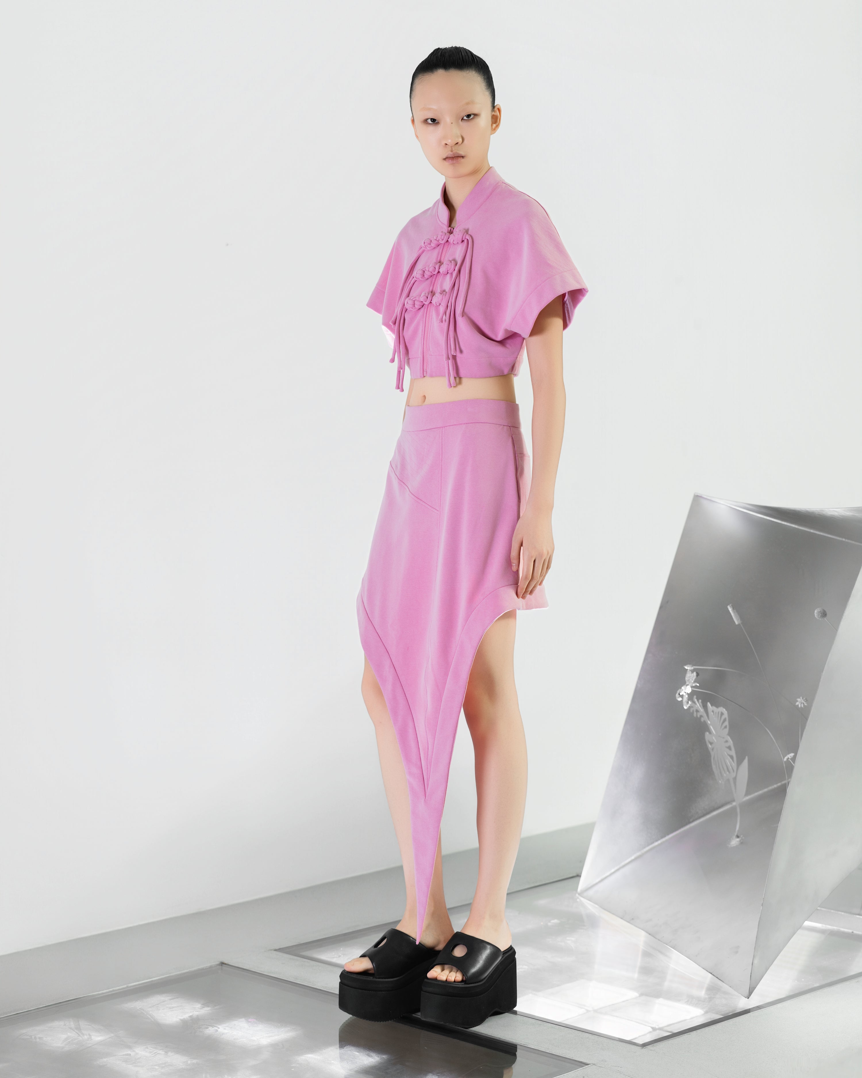 NOIZ N8TP2 Batwing-Sleeve Ruched Cropped Top