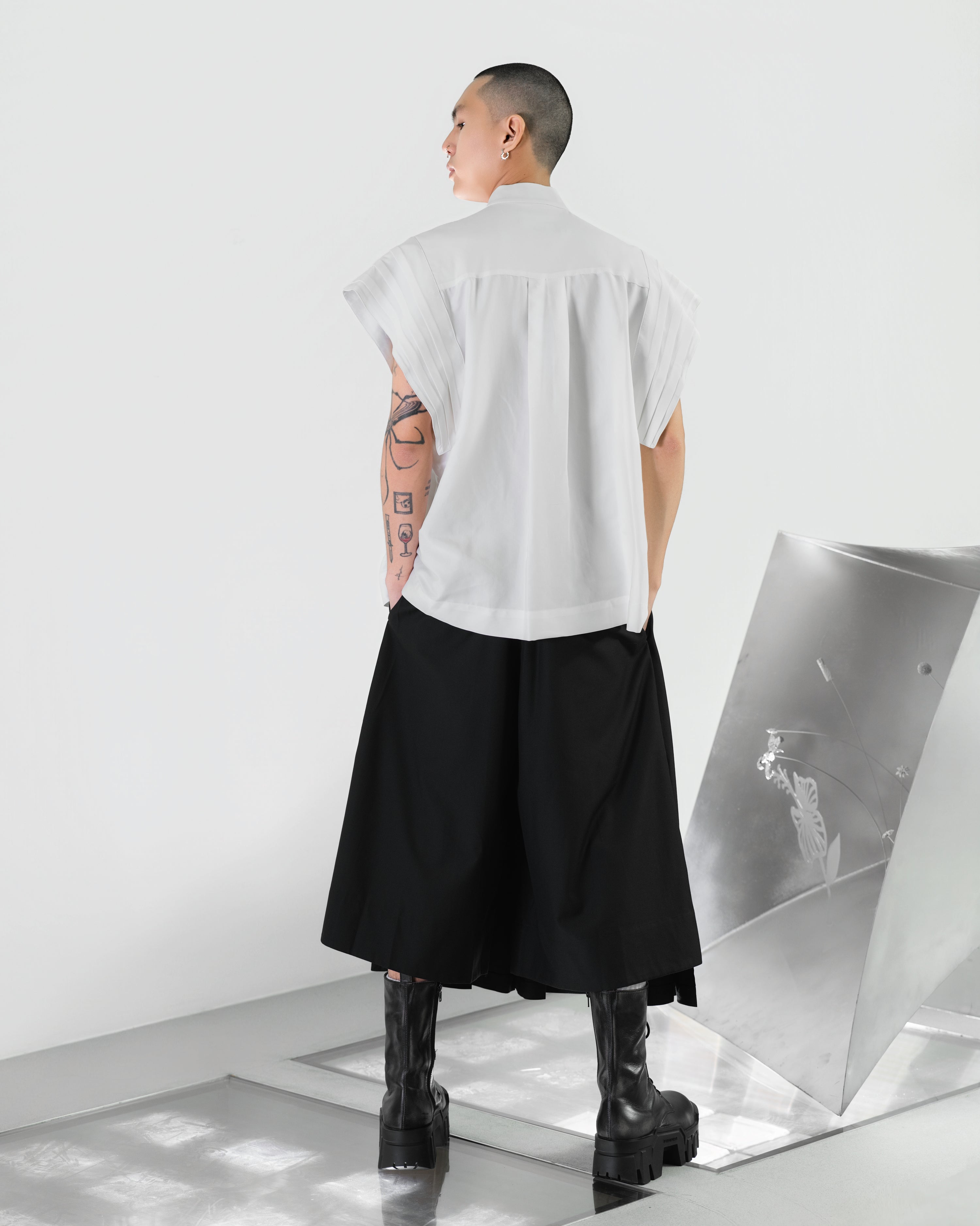 A-JANE YANNA Oversized Pleated Sleeve Shirt