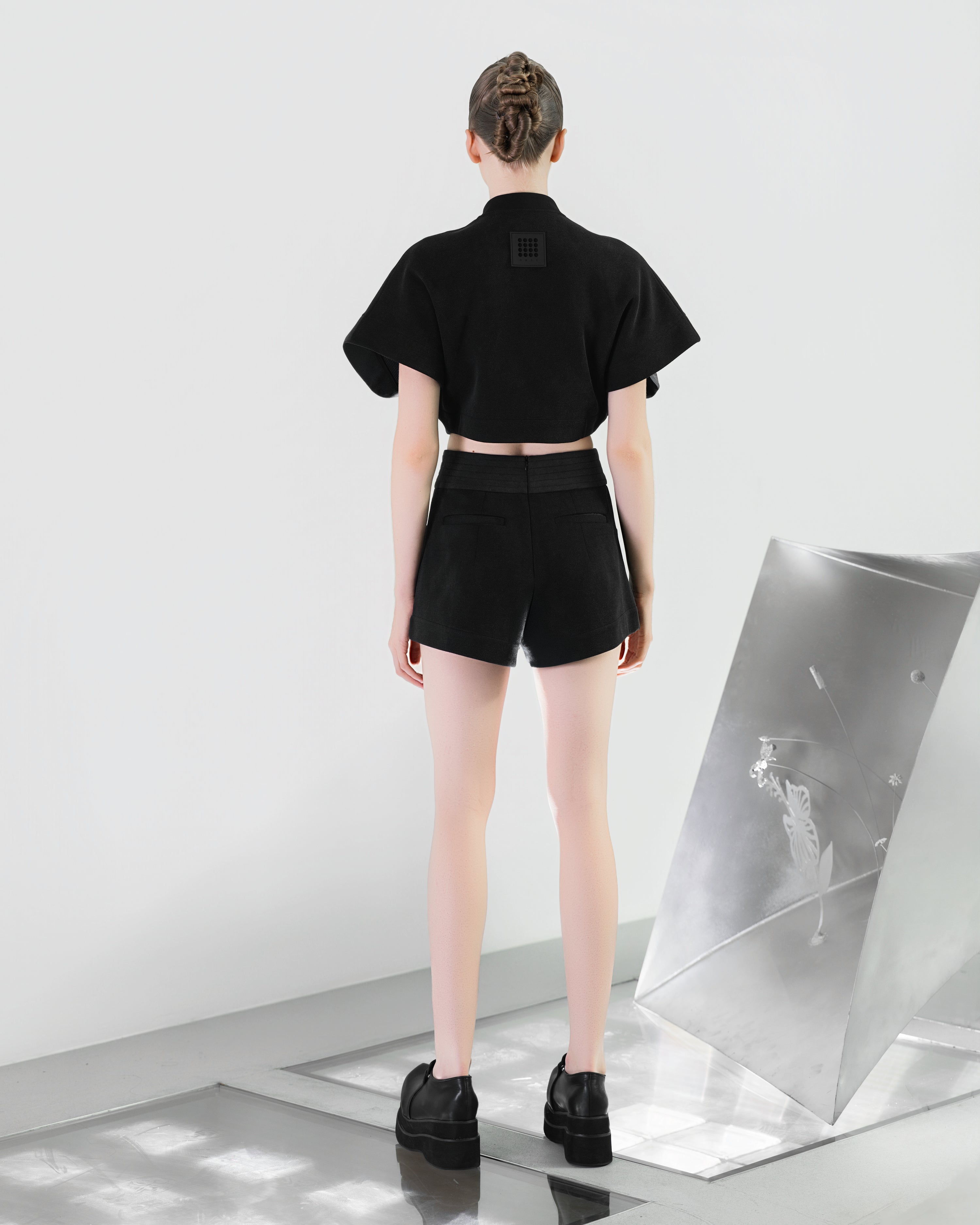 NOIZ N8TP2 Batwing-Sleeve Ruched Cropped Top