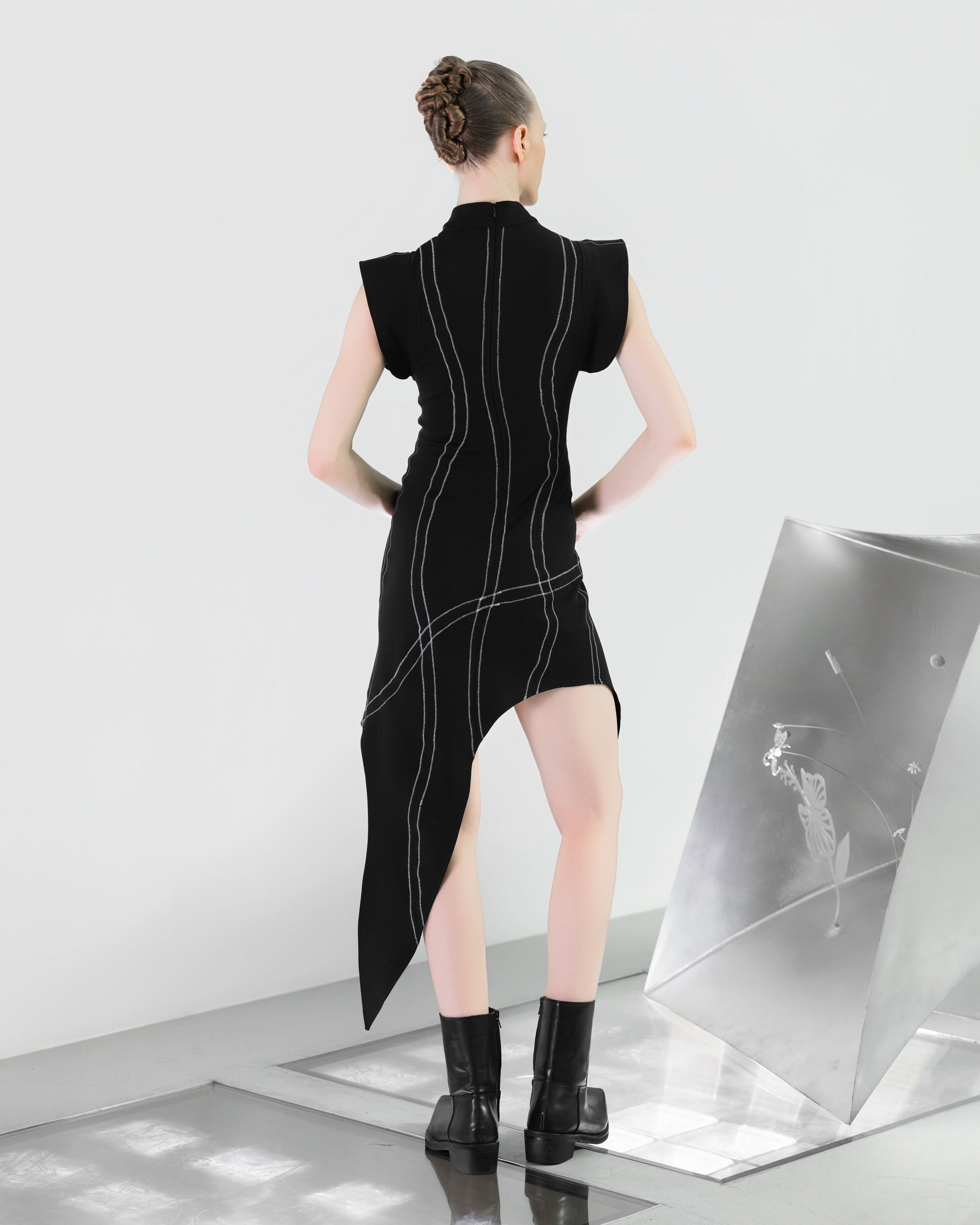 A-JANE SINNE Mandarin Collar Stretch Dress