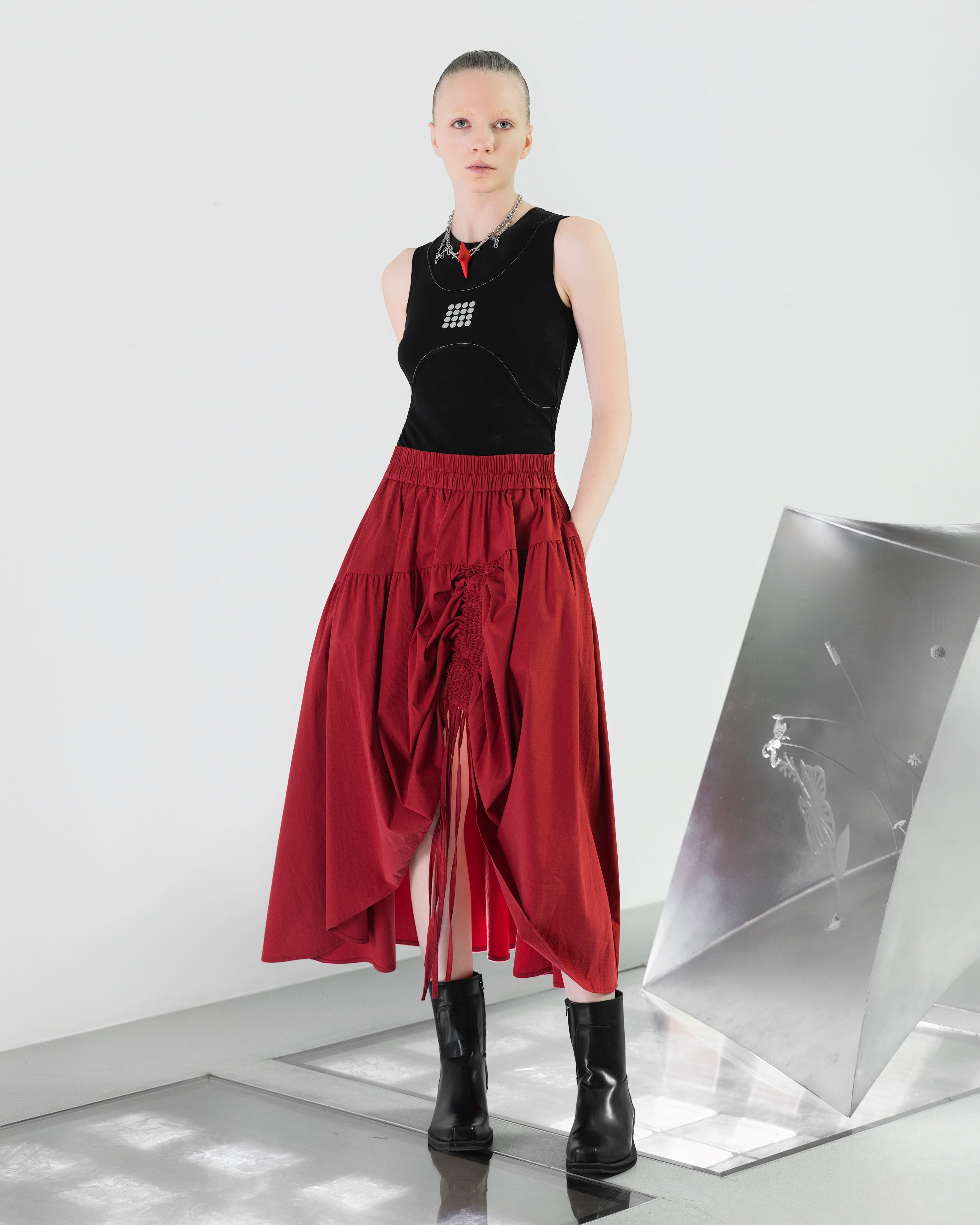 NOIZ N8SK4 Layered Drawstring O-Shape Skirt