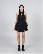 A-JANE Shani Chinese Collar Metal Clasp Hollow Top