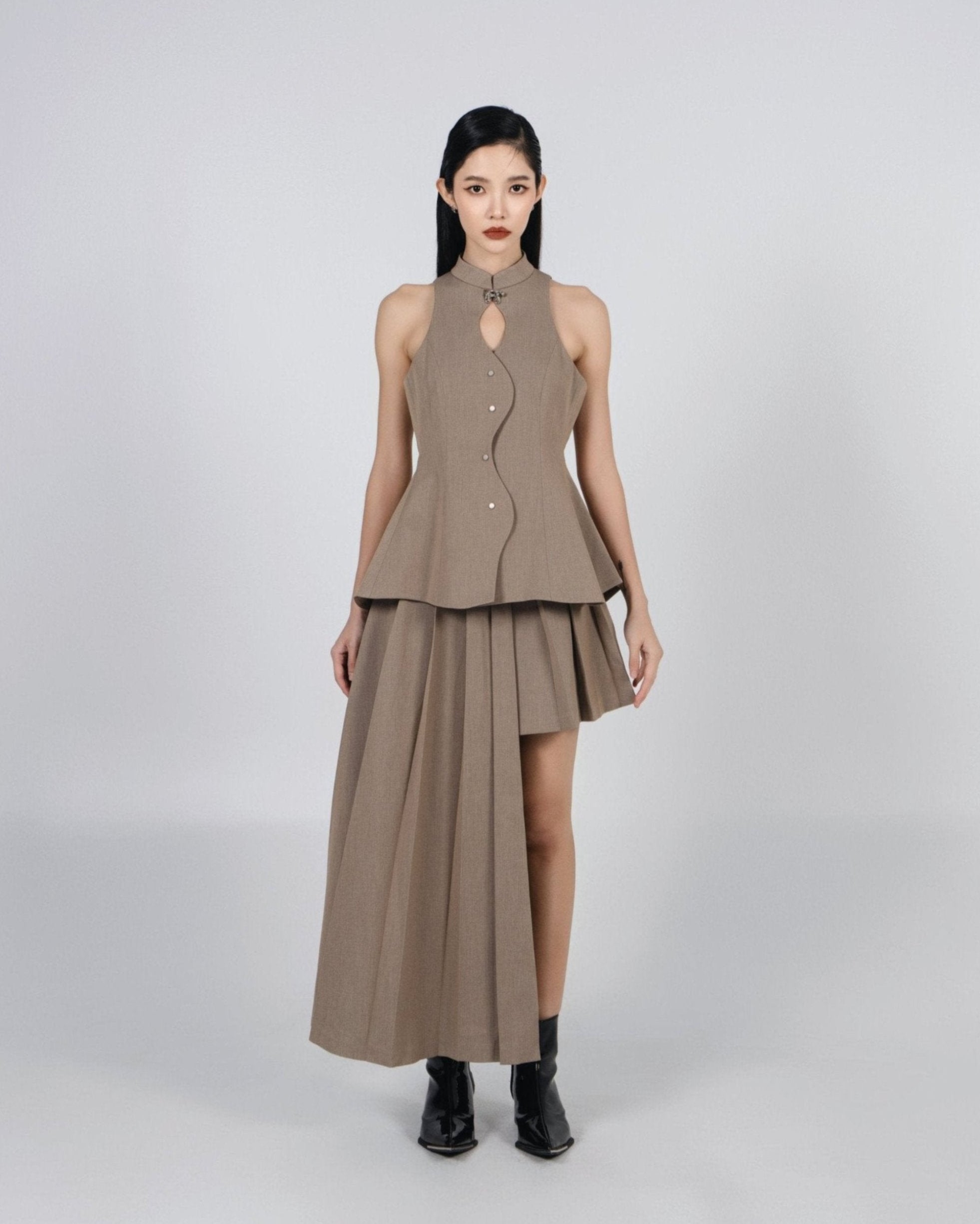 A-JANE Zay Asymmetrical Pleated Skirt