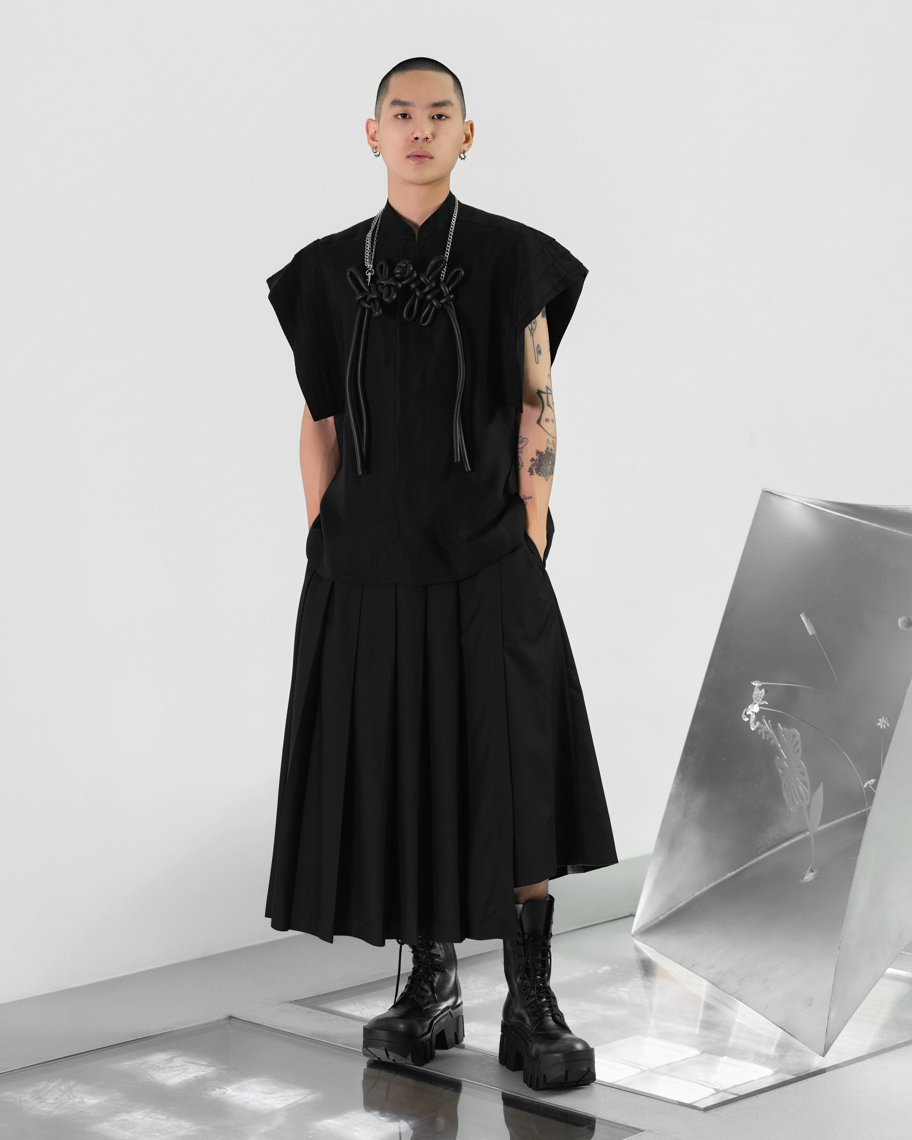 A-JANE YANNA Oversized Pleated Sleeve Shirt