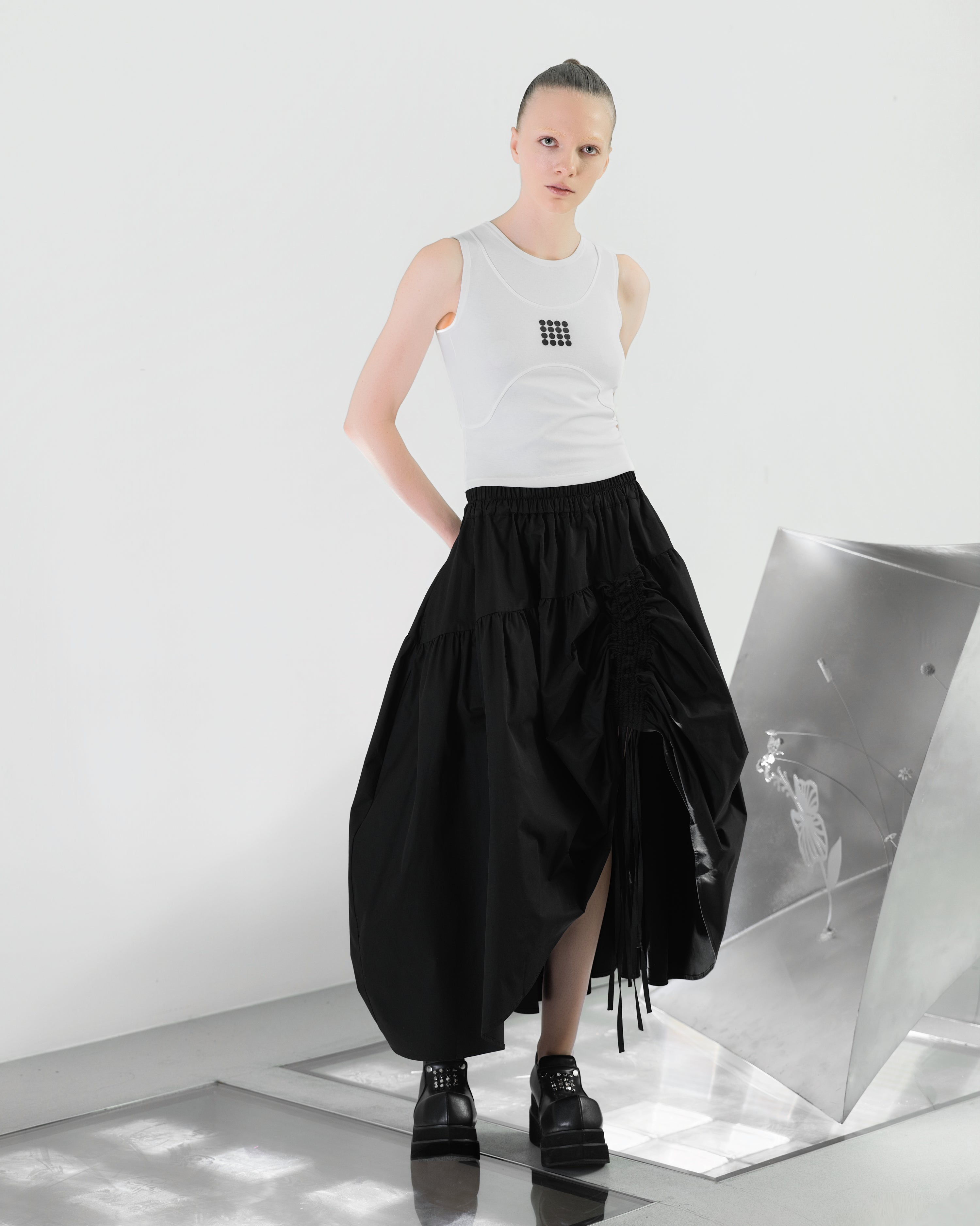 NOIZ N8SK4 Layered Drawstring O-Shape Skirt