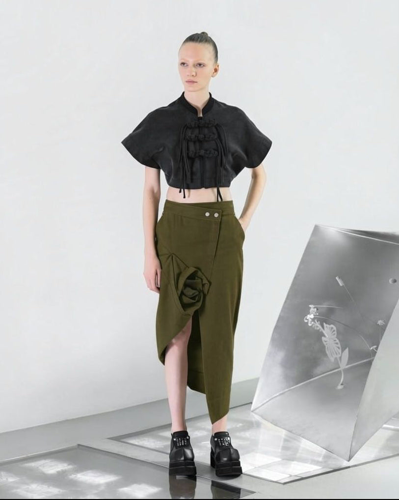 NOIZ N8SK3 Draped Asymmetrical Midi Denim Skirt