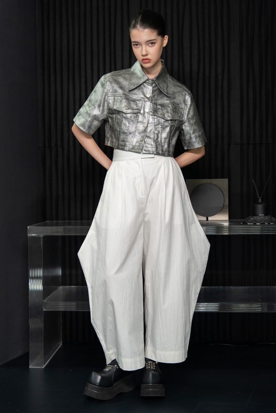 NOIZ N5TP4 Cropped Denim Short Sleeves Shirt