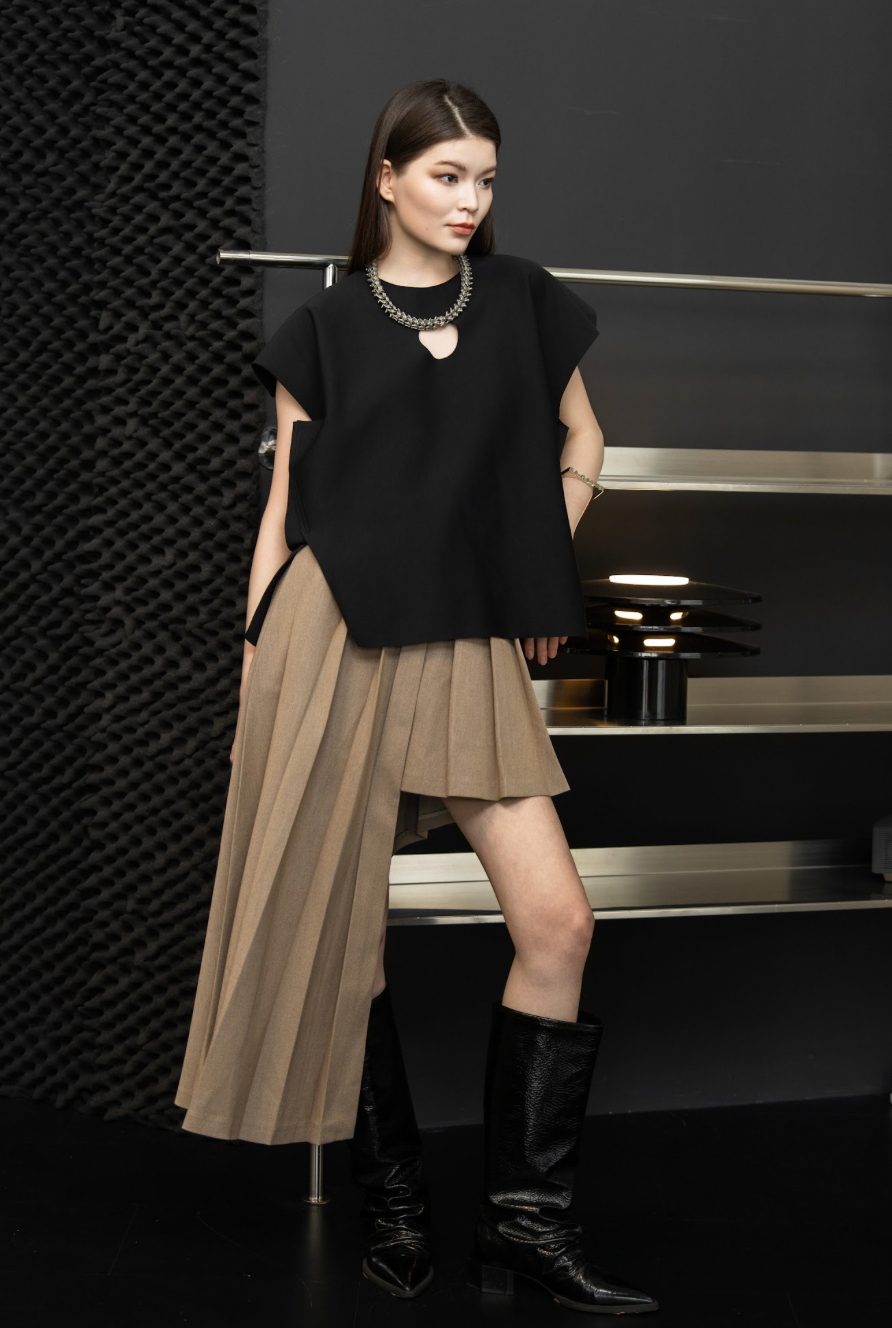 A-JANE Zay Asymmetrical Pleated Skirt