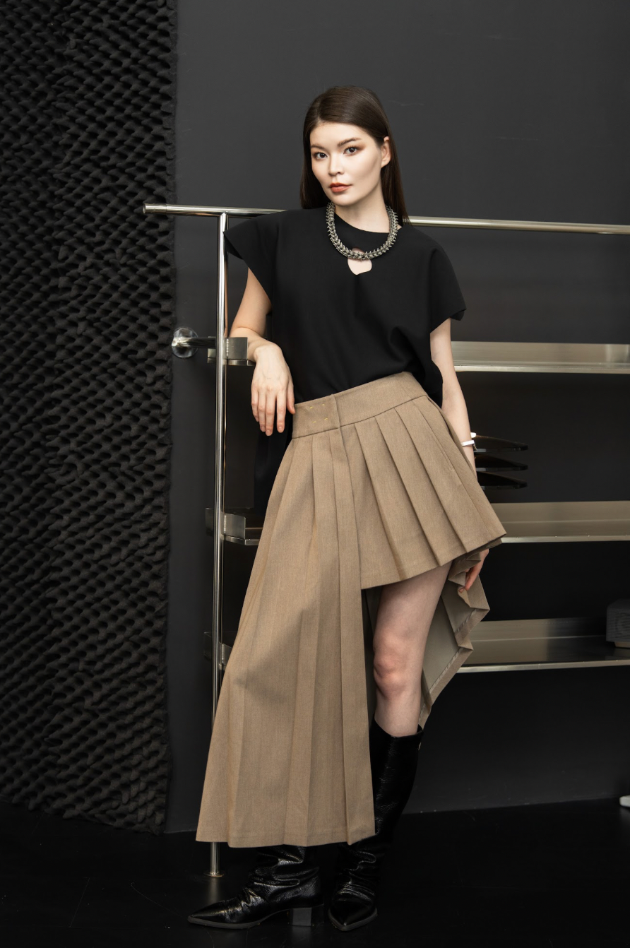 A-JANE Zay Asymmetrical Pleated Skirt