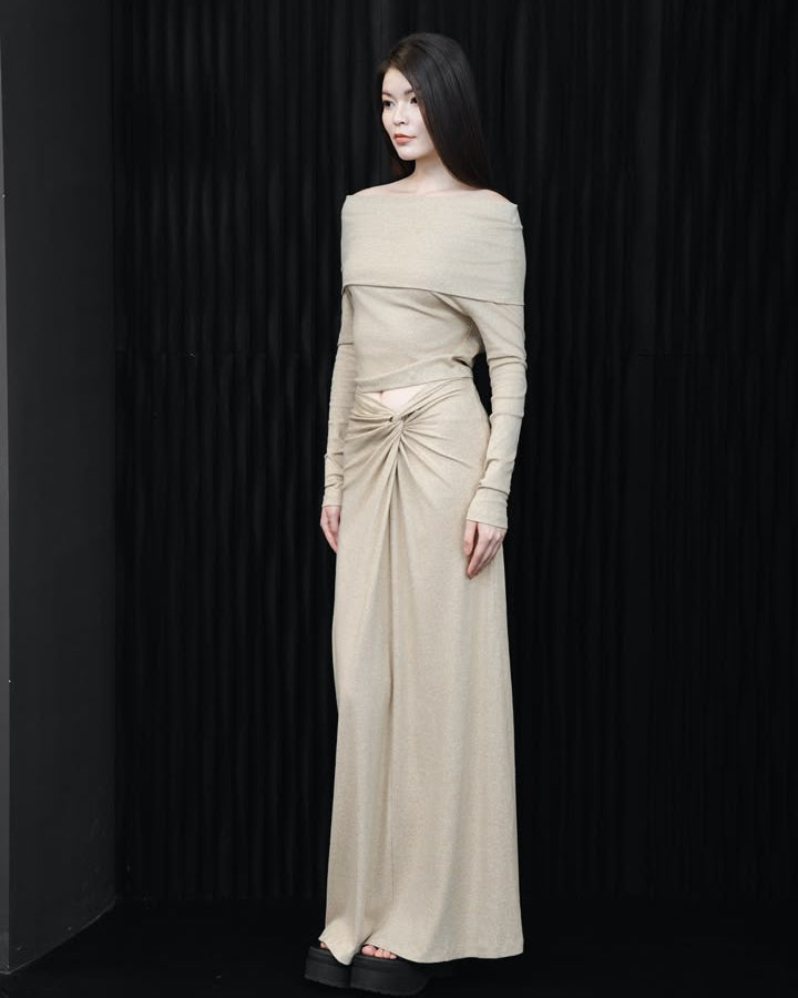 A-JANE SLONIA Twist-Detailed Knit Long Skirt