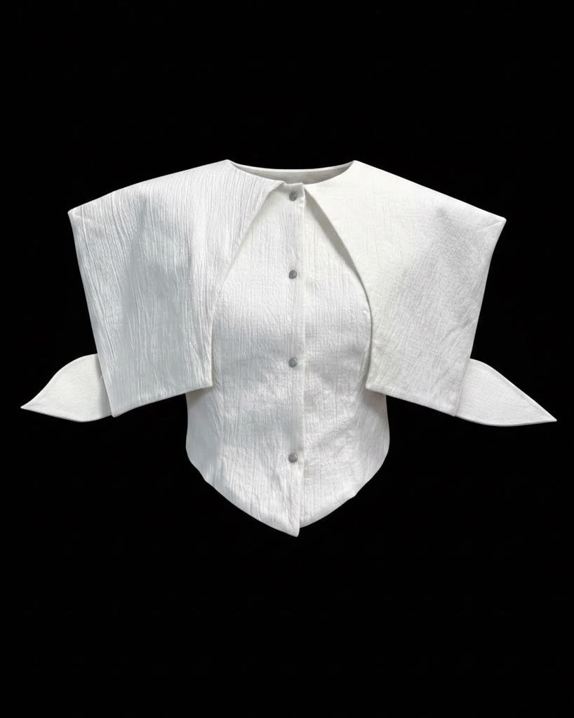 A-JANE Quarte Cape Sleeves Cuffed Crop Top