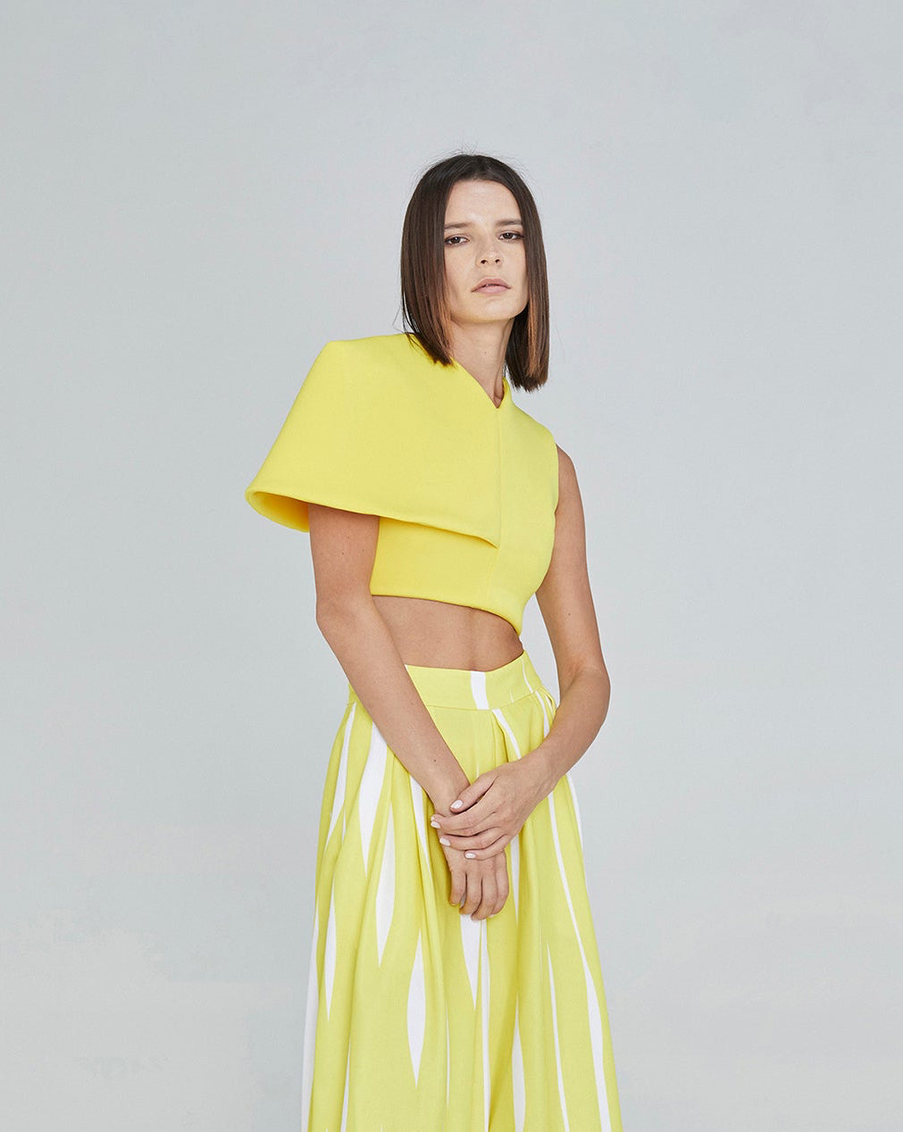A-JANE Xerm One Sleeve V-Neck Spongy Crop Top